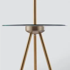 62.5" Axxin Contemporary Tripod Floor Lamp With Glass Table And Built-In USB Gold/White - Teamson Home -Interior furniture GUEST f2a6d81c 97bb 4750 b41e 9c627ce130a3