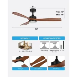Aoibox 52 Inch Wood Ceiling Fan With Lights And Remote, 6 Speed Reversible DC Motor, 3CCT, For Indoor Outdoor Farmhouse Patios, Walnut -Interior furniture GUEST f2fe6459 2bc3 481a 8055 0350e30b64e3
