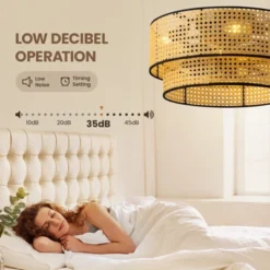 Ludomide 19" Boho Rattan Drum Flush Mount Ceiling Fans With Lights And Remote, Enclosed 2-Tier Woven Caged Low Profile Ceiling Fans For Kitchen -Interior furniture GUEST f47e94d8 9995 4d8e 8f12 05fdfafbfc75