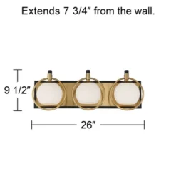 Possini Euro Design Carlyn Mid Century Modern Wall Light Brass Black Hardwire 26" 3-Light Fixture White Glass Globe Shade For Bedroom Bathroom Vanity -Interior furniture GUEST f55a4e69 4ac8 4379 9d9f 60bf5ac063a1