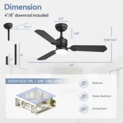 Airsurfer 42 Inch Black Wood Ceiling Fan, Quiet DC Motor Indoor Outdoor Ceiling Fans With Lights Remote Control -Interior furniture GUEST f9b3c782 7d85 420e a15f ec59367c17b4