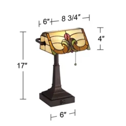 Robert Louis Tiffany Fleura 17" High Small Rustic Traditional Banker Desk Lamps Set Of 2 Brown Bronze Finish Metal Home Office Living Room Bedroom -Interior furniture GUEST f9e1e03b e70d 4808 9e92 cb82280e15b2