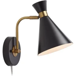 360 Lighting Venice Mid Century Modern Wall Lamp Matte Black Brass Plug-in 6 1/4" Light Fixture Adjustable Metal Cone Shade For Bedroom Living Room -Interior furniture GUEST fb5961fb ba86 4dc3 baab 23979c4d1ddb