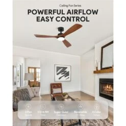 Aoibox 52 Inch Wood Ceiling Fan With Lights And Remote, 6 Speed Reversible DC Motor, 3CCT, For Indoor Outdoor Farmhouse Patios, Walnut