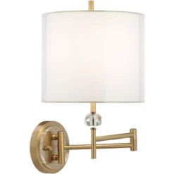 Possini Euro Design Kohle Modern Swing Arm Wall Lamp Polished Brass Plug-in Light Fixture White Inner Sheer Outer Drum Shade For Bedroom Bedside House 14 Possini Euro Design Kohle Modern Swing Arm Wall Lamp Polished Brass Plug-in Light Fixture White Inner Sheer Outer Drum Shade For Bedroom Bedside House -Interior furniture GUEST fd1db9fd 4afe 427b 90a9 67ee351de793