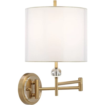 Possini Euro Design Kohle Modern Swing Arm Wall Lamp Polished Brass Plug-in Light Fixture White Inner Sheer Outer Drum Shade For Bedroom Bedside House 7 Possini Euro Design Kohle Modern Swing Arm Wall Lamp Polished Brass Plug-in Light Fixture White Inner Sheer Outer Drum Shade For Bedroom Bedside House - Image 5