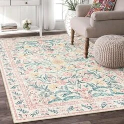 Itopfox Machine Washable Nursery Rug, Pink Floral Carpet Non Slip, Soft Boho Indoor Floor Rug For Girls Bedroom, Living Room, Dorm -Interior furniture GUEST fd868329 672c 4ef4 a9cf c6e5a5cd6147