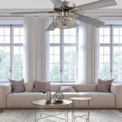 52" 5-Blade LED Industrial Satin Lighted Ceiling Fan Metallic Silver - River Of Goods: Reversible, 3-Speed, UL Listed -Interior furniture GUEST fdf8d905 01d7 4484 90a9 92711ab97d55