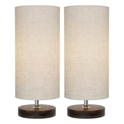 Small Table Lamp Set With Wood Base – Set Of 2 Modern Cylinder Lights With LED Bulb Included For Living Room, Bedroom, Or Home Office By Lavish Home -Interior furniture GUEST feb32c39 6e93 46e2 9f03 61829ef920b9