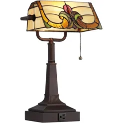 Robert Louis Tiffany Fleura 17" High Small Rustic Traditional Banker Desk Lamps Set Of 2 Brown Bronze Finish Metal Home Office Living Room Bedroom -Interior furniture GUEST ffae2106 b885 4ff7 b880 7604bf54735e